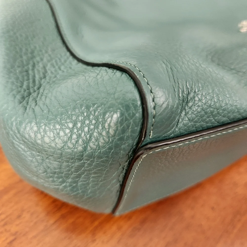 Coach Hallie Pebbled Leather Hobo Shoulder Bag In Teal - Picture 7 of 15